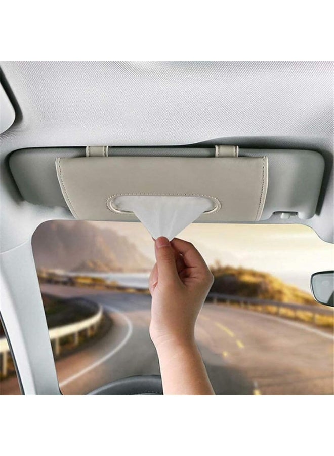 Dunekart Car Visor Tissue Holder, Hanging Paper Towel Dispenser Case for Backseat Vehicle Door, PU Leather Napkin Box Auto Interior Accessory - Beige - Image 1
